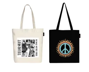 Peach Blossom Women's Cotton Printed Tote Bag With Zipper and Pouch | Pack Of 2 Combo