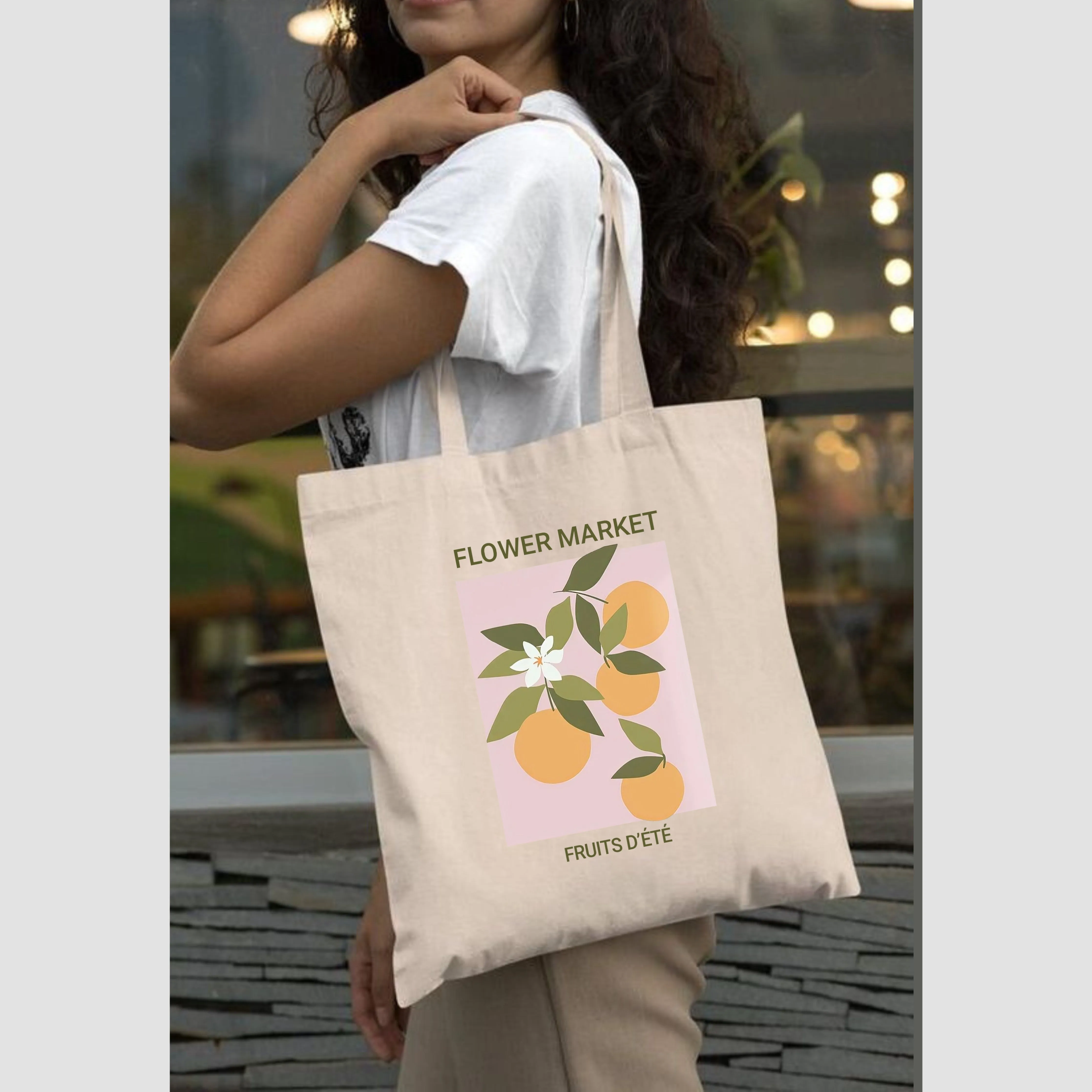 Peach Blossom Women's Cotton Printed Tote Bag With Zipper and Pouch | Pack Of 2 Combo