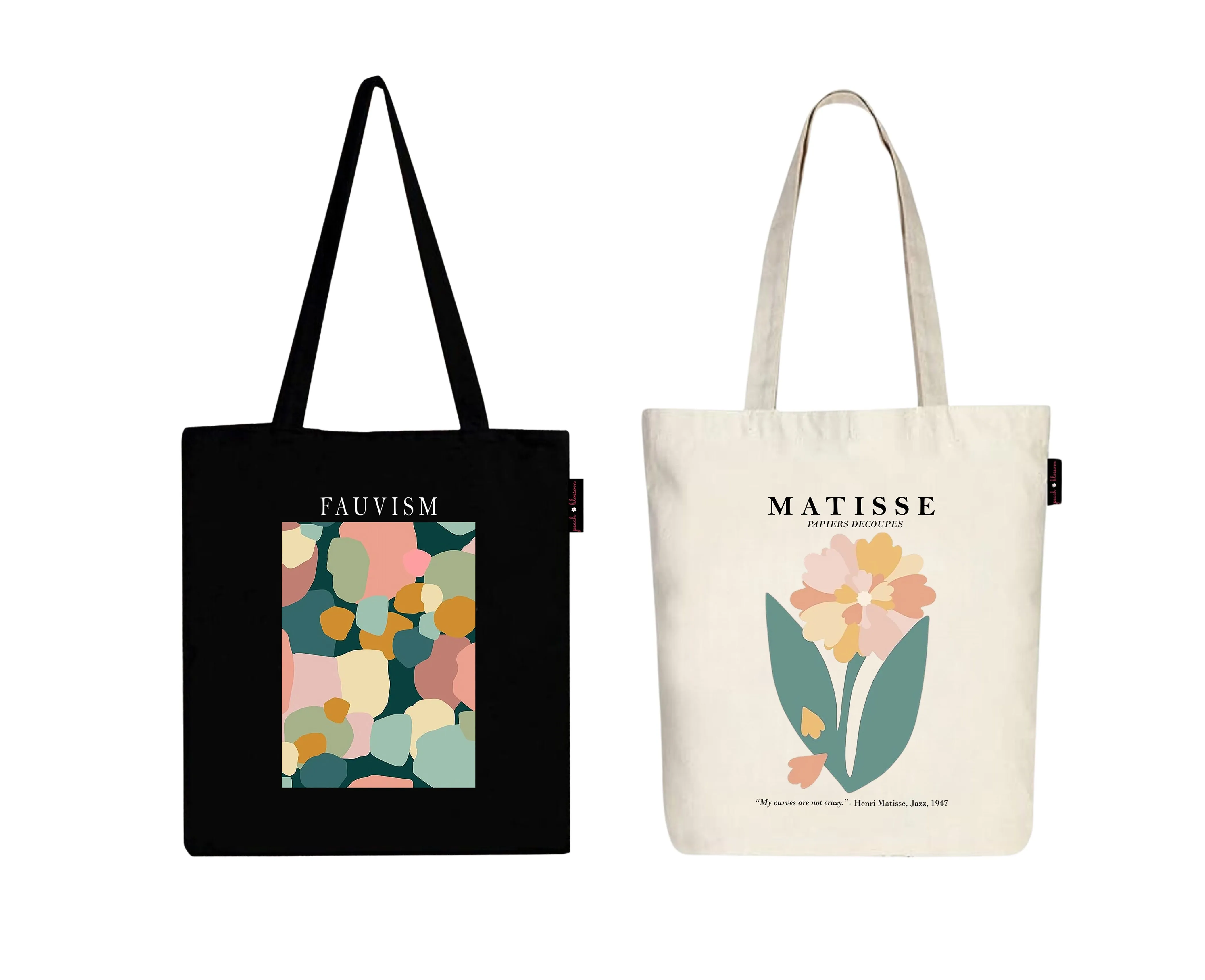 Peach Blossom Women's Cotton Printed Tote Bag With Zipper and Pouch | Pack Of 2 Combo