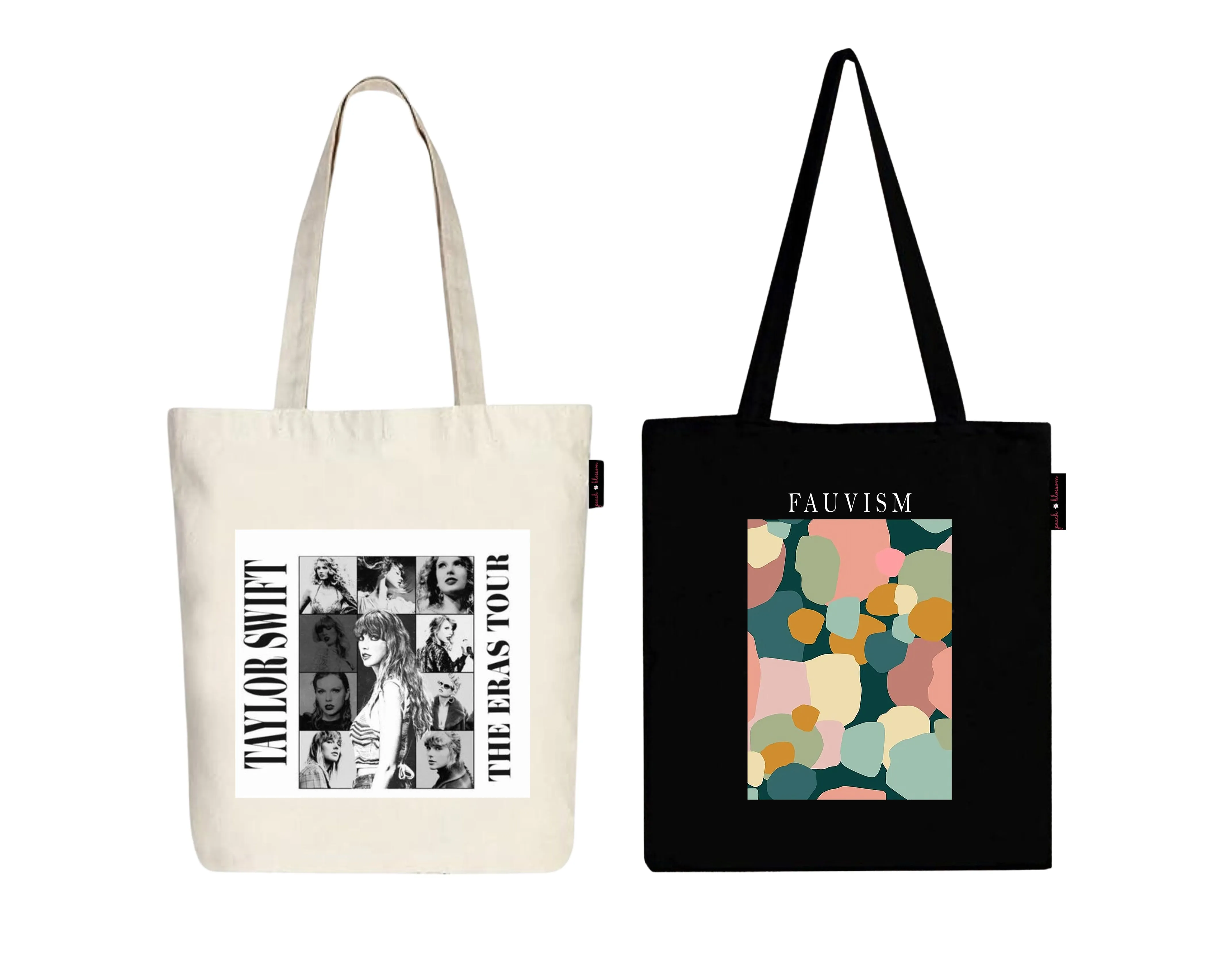 Peach Blossom Women's Cotton Printed Tote Bag With Zipper and Pouch | Pack Of 2 Combo