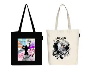 Peach Blossom Women's Cotton Printed Tote Bag With Zipper and Pouch | Pack Of 2 Combo