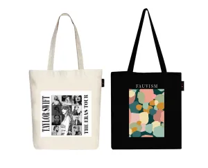 Peach Blossom Women's Cotton Printed Tote Bag With Zipper and Pouch | Pack Of 2 Combo
