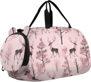 Peach Reindeer Jungle Kids Duffel Bag with Shoes Compartment Lightweight Carry On Overnight Bag for Travel, Sports, Fitness & Workout