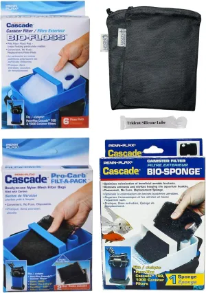 Penn-Plax Cascade 700/1000 Canister Maintenance & Replacement Filter Media Kit, including Trident Mesh Bags(Penn-Plax Poly Fiber Bio-Floss Pads, Bio Sponge, Media Bags filled with carbon)