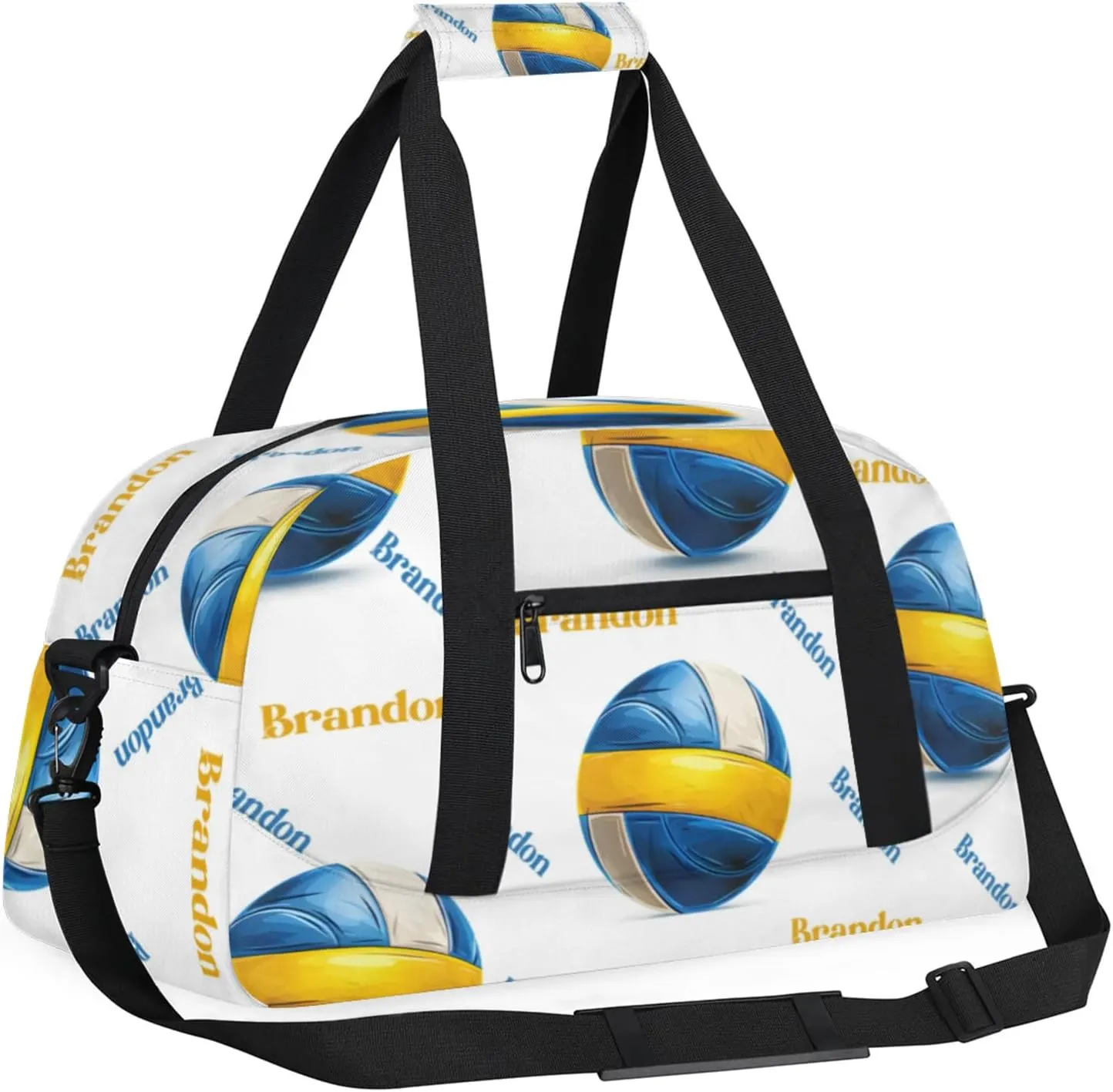 Personalized Duffle-Bag for-Girls-Boys Customized Sports-Bag Carry-On-Bag Gym-Travel-Bag Football-Bag Gymnastics-Bag Blue Yellow White Volleyball Brandon