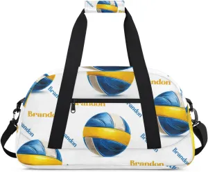 Personalized Duffle-Bag for-Girls-Boys Customized Sports-Bag Carry-On-Bag Gym-Travel-Bag Football-Bag Gymnastics-Bag Blue Yellow White Volleyball Brandon