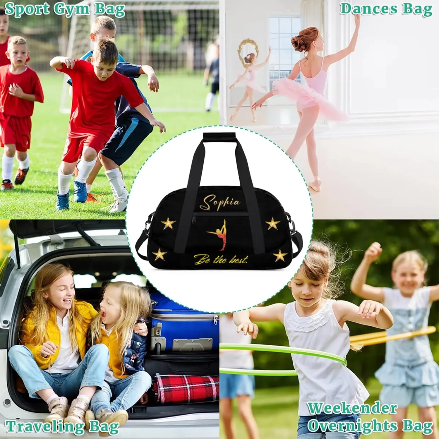 Personalized Duffle-Bag for Girls Boys,Custom Sports Gym Baseball Bag,Carry-on Lightweight for Travel Outdoor Ballet Red Golden