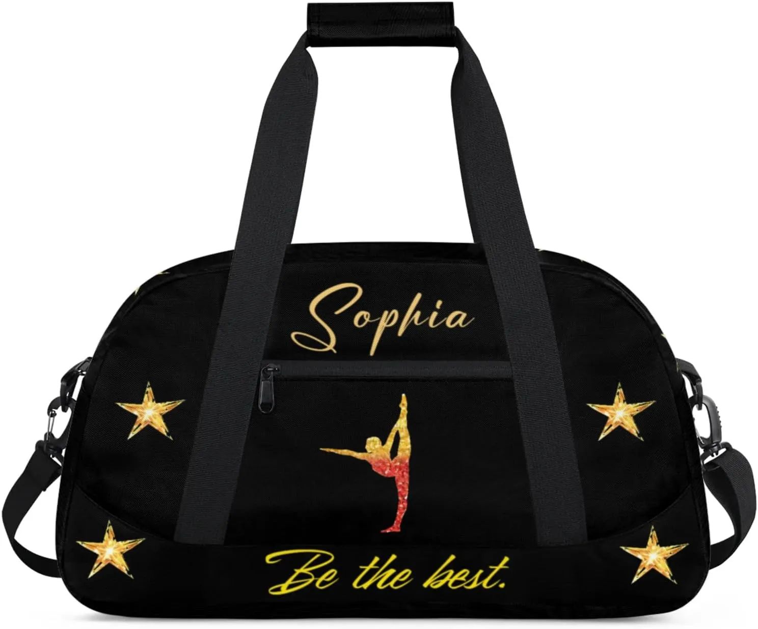 Personalized Duffle-Bag for Girls Boys,Custom Sports Gym Baseball Bag,Carry-on Lightweight for Travel Outdoor Ballet Red Golden
