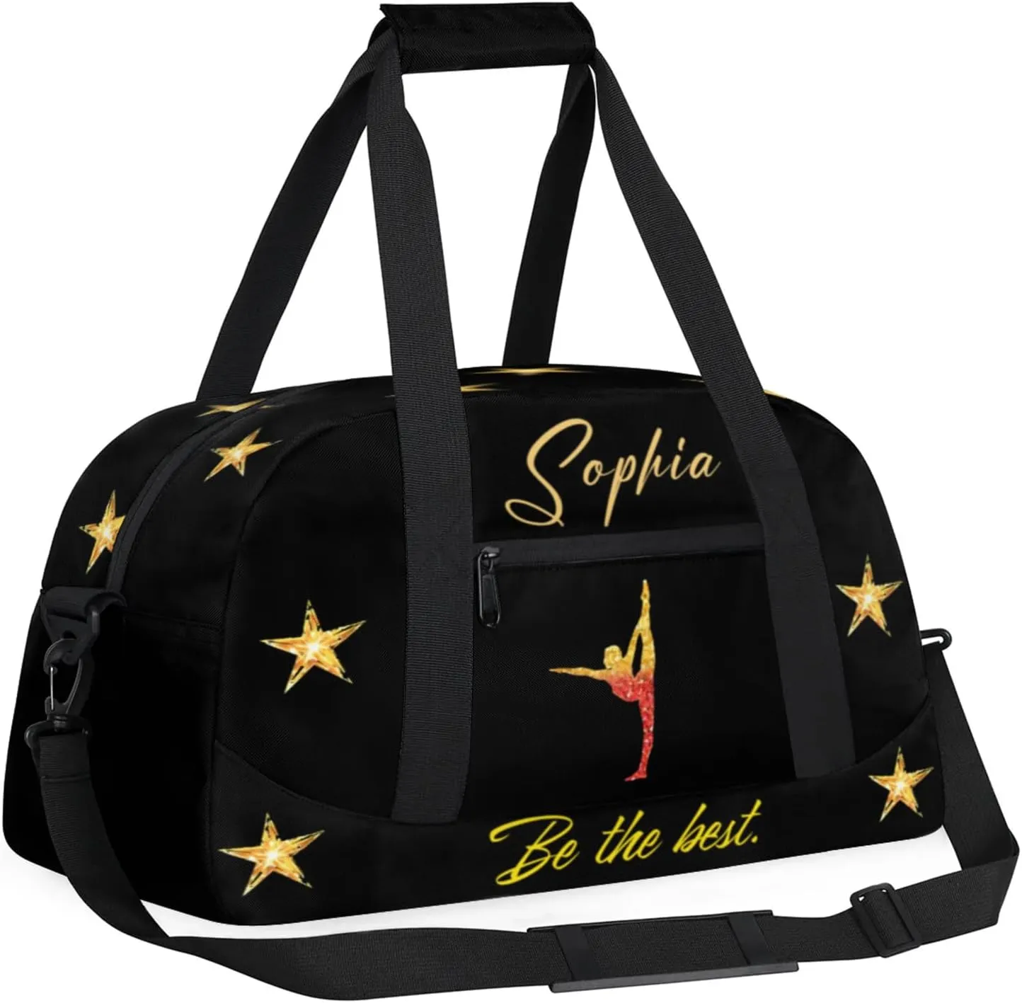 Personalized Duffle-Bag for Girls Boys,Custom Sports Gym Baseball Bag,Carry-on Lightweight for Travel Outdoor Ballet Red Golden