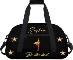 Personalized Duffle-Bag for Girls Boys,Custom Sports Gym Baseball Bag,Carry-on Lightweight for Travel Outdoor Ballet Red Golden