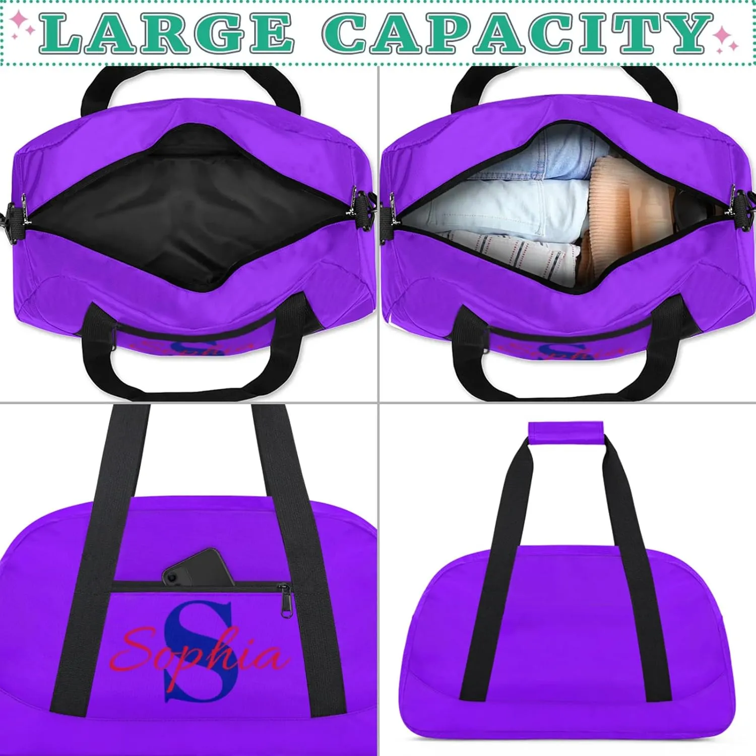 Personalized Duffle-Bag for Girls Boys,Custom Sports Gym Baseball Bag,Carry-on Lightweight for Travel Outdoor Pure Purple