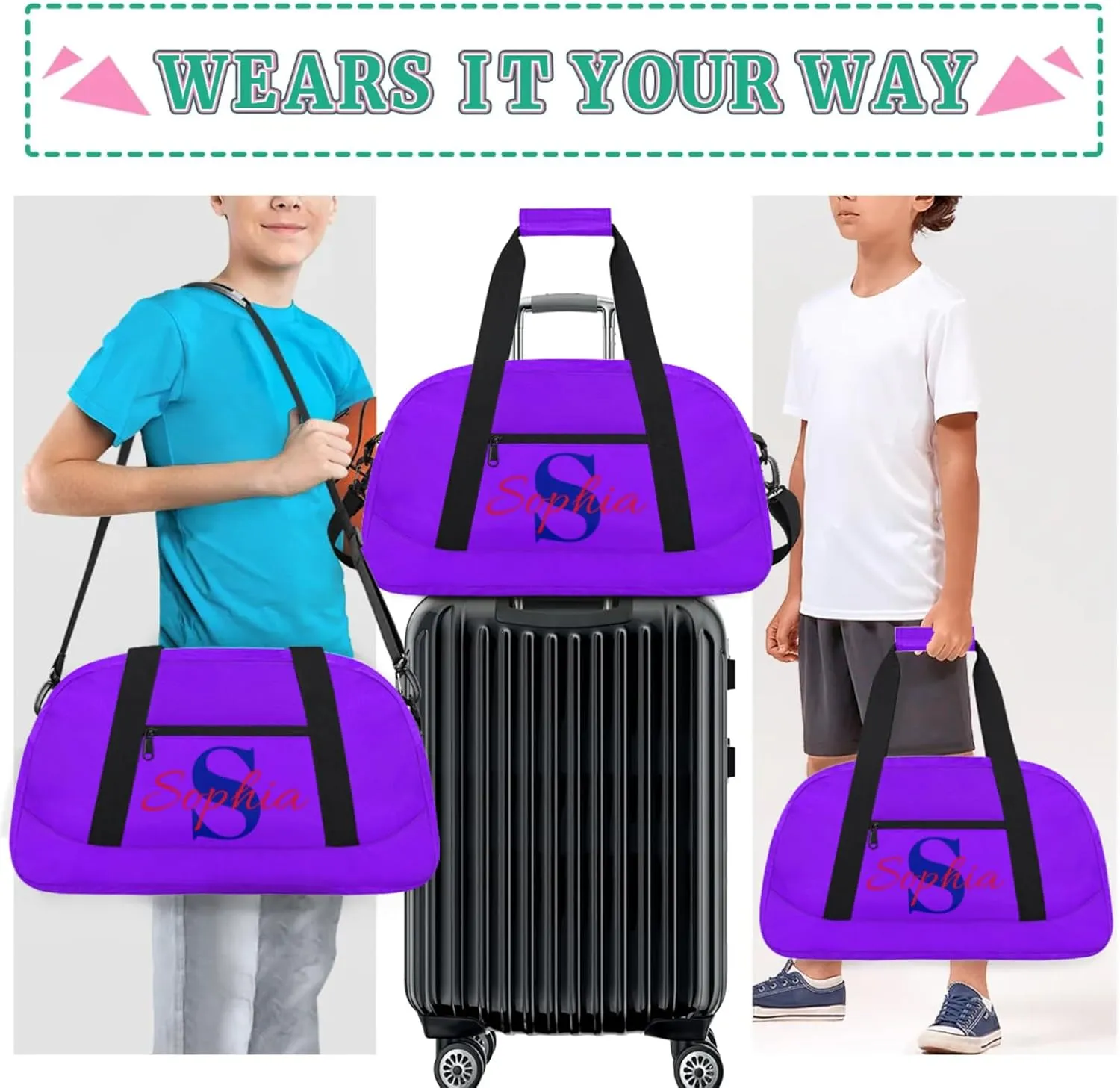 Personalized Duffle-Bag for Girls Boys,Custom Sports Gym Baseball Bag,Carry-on Lightweight for Travel Outdoor Pure Purple