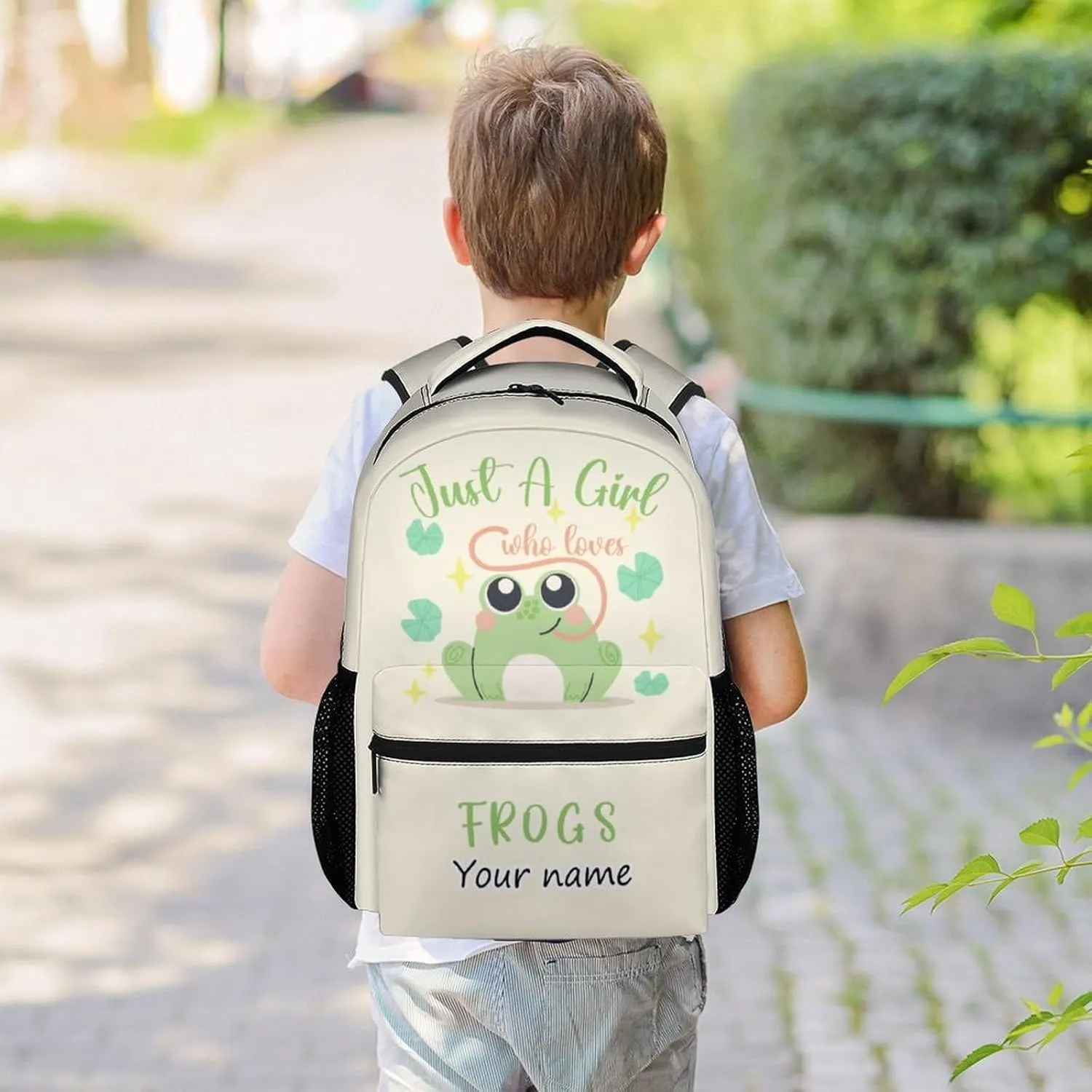 Personalized Frog Backpacks for Girls Boys, 16 Inch Cute Backpack for School, Green, Large Capacity, Durable, Lightweight Bookbag for Kids Travel