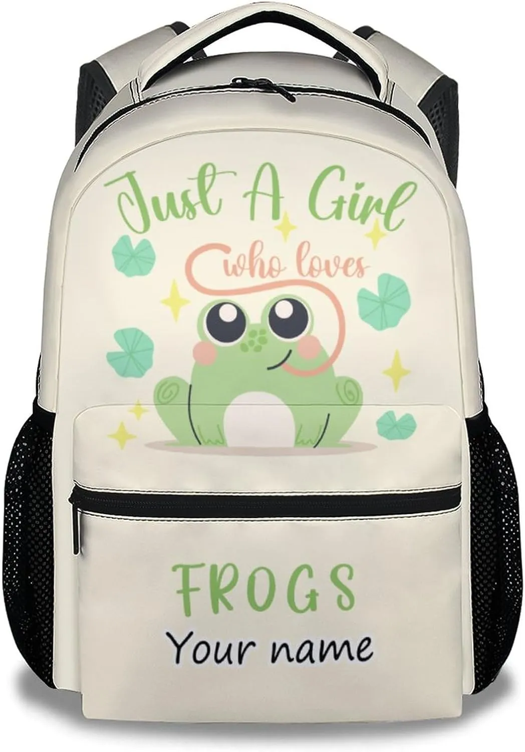 Personalized Frog Backpacks for Girls Boys, 16 Inch Cute Backpack for School, Green, Large Capacity, Durable, Lightweight Bookbag for Kids Travel