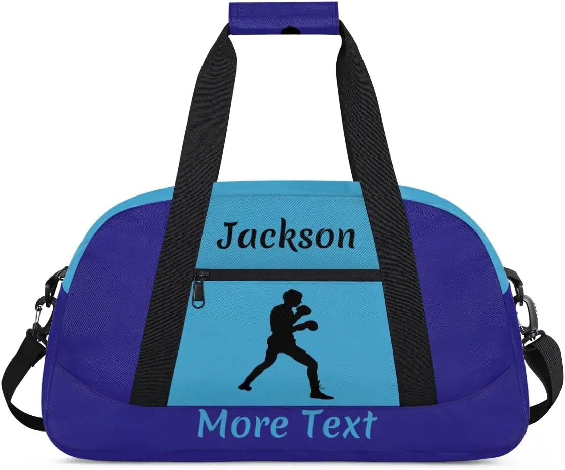 Personalized Kids Duffle Bag for Boys, Custom Sport Gym Bag with Name, Fit School Practice, or Overnight Weekender Travel Dark Blue Boxing