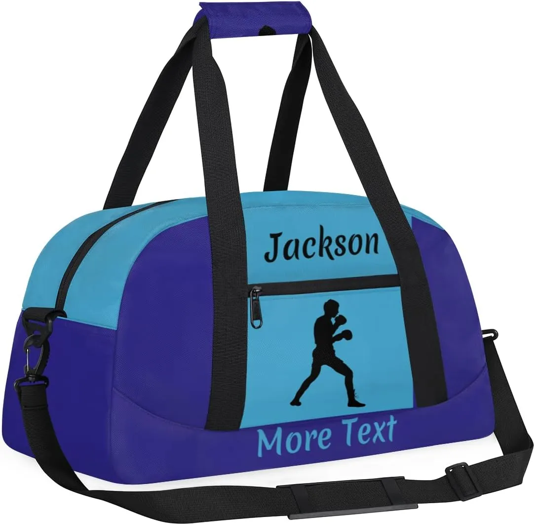 Personalized Kids Duffle Bag for Boys, Custom Sport Gym Bag with Name, Fit School Practice, or Overnight Weekender Travel Dark Blue Boxing