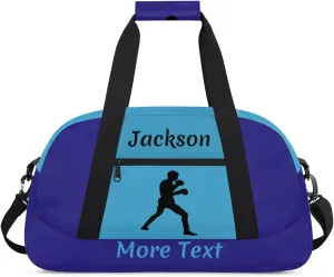 Personalized Kids Duffle Bag for Boys, Custom Sport Gym Bag with Name, Fit School Practice, or Overnight Weekender Travel Dark Blue Boxing