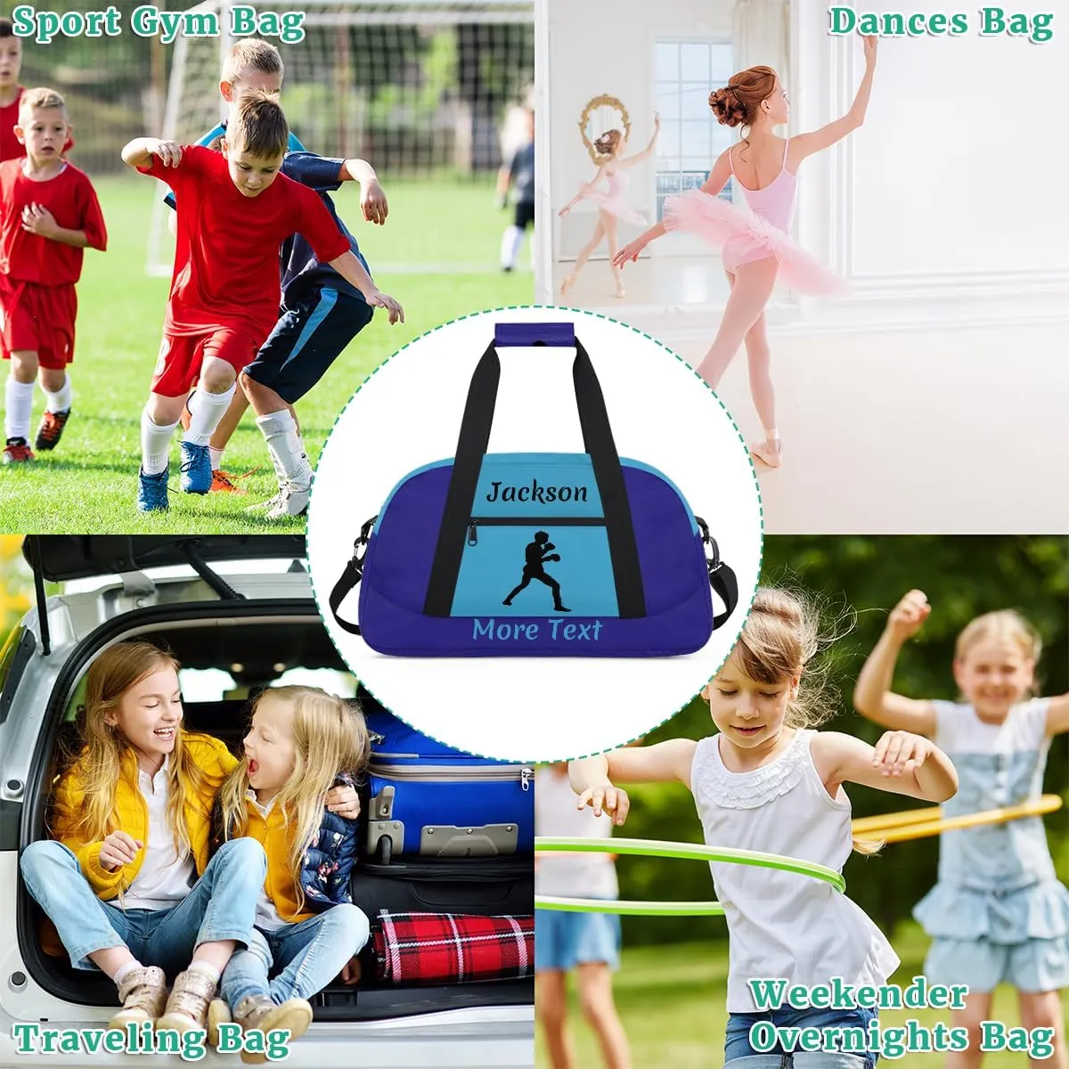 Personalized Kids Duffle Bag for Boys, Custom Sport Gym Bag with Name, Fit School Practice, or Overnight Weekender Travel Dark Blue Boxing