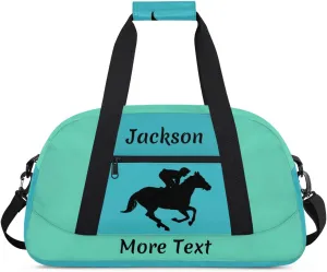 Personalized Kids Duffle Bag for Boys, Custom Sport Gym Bag with Name, Fit School Practice, or Overnight Weekender Travel Turquoise Horse