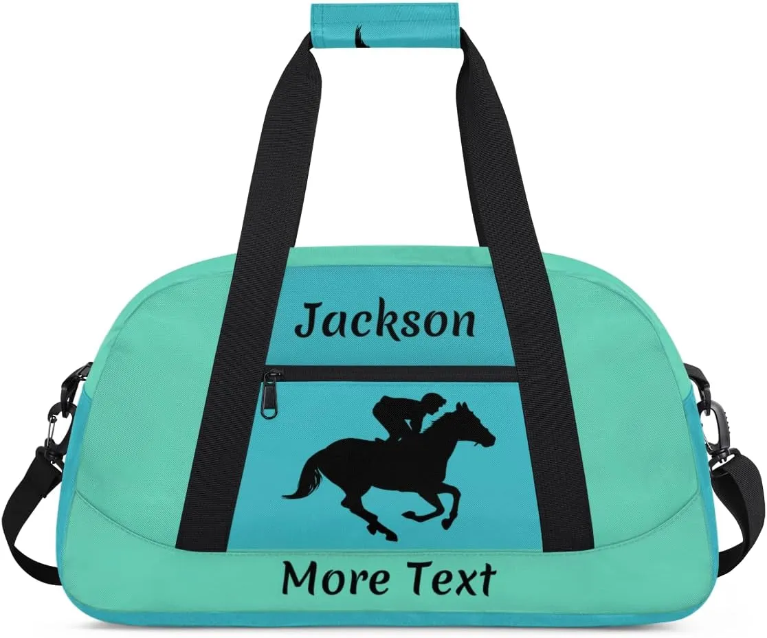 Personalized Kids Duffle Bag for Boys, Custom Sport Gym Bag with Name, Fit School Practice, or Overnight Weekender Travel Turquoise Horse