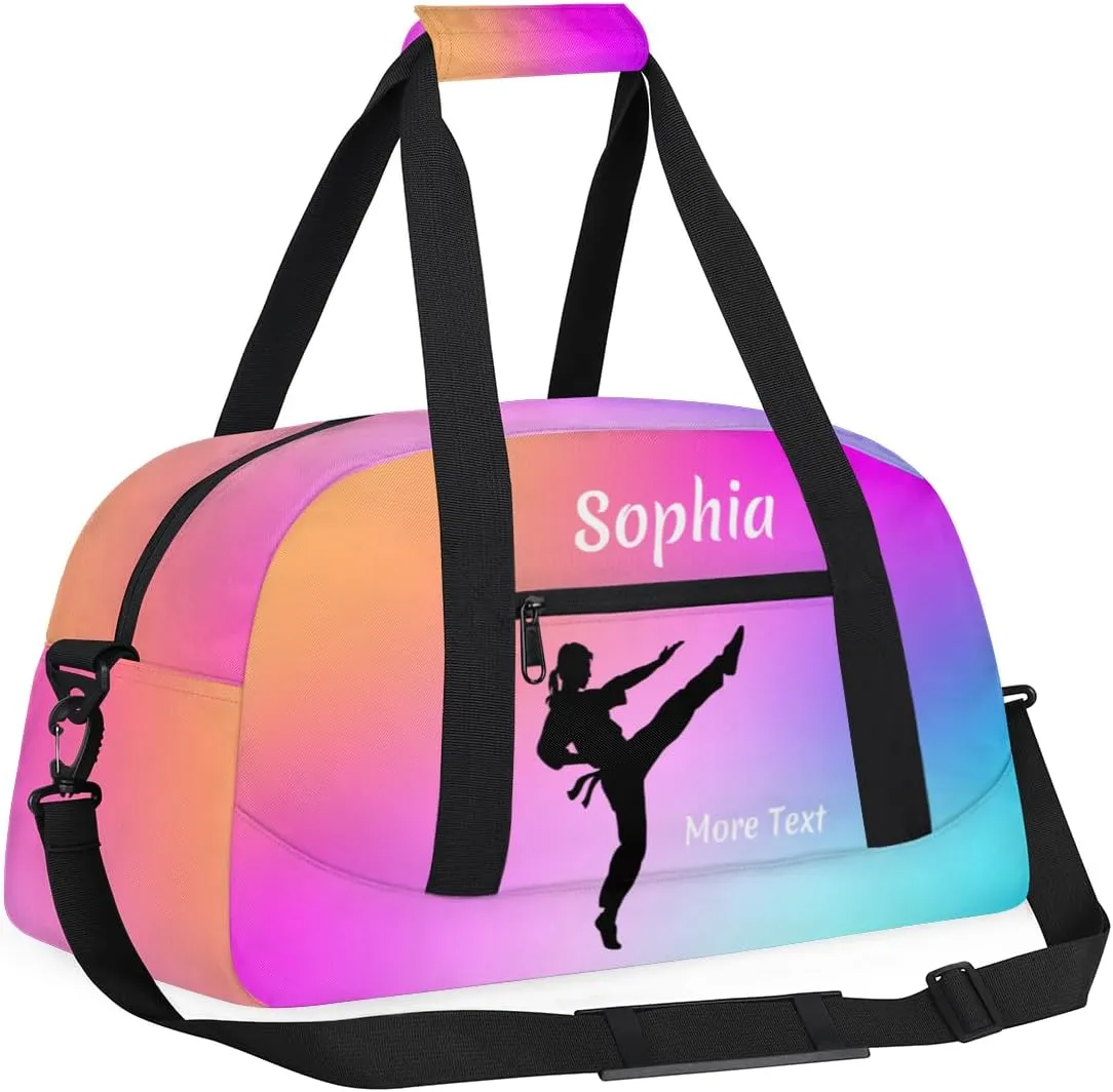 Personalized Kids Duffle Bag for Girls, Custom Sport Gym Bag with Name, Fit School Practice, or Overnight Weekender Travel Pink Gradient Martial Arts