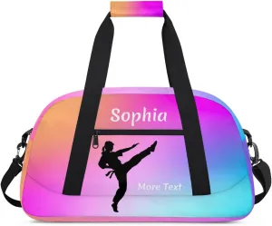 Personalized Kids Duffle Bag for Girls, Custom Sport Gym Bag with Name, Fit School Practice, or Overnight Weekender Travel Pink Gradient Martial Arts