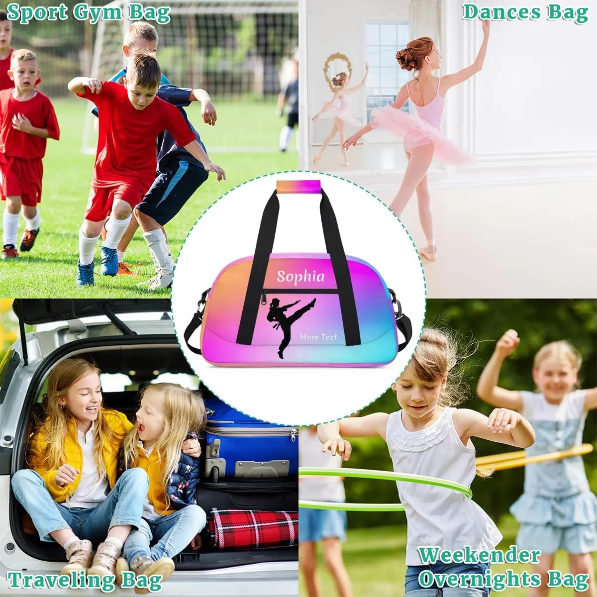 Personalized Kids Duffle Bag for Girls, Custom Sport Gym Bag with Name, Fit School Practice, or Overnight Weekender Travel Pink Gradient Martial Arts