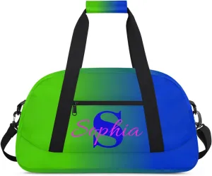 Personalized Name Duffle-Bag for-Girl-Boy Customized Sports-Bag Carry-On-Bag Gym-Travel-Bag Ballet-Bag Gymnastics-Bag Green Blue