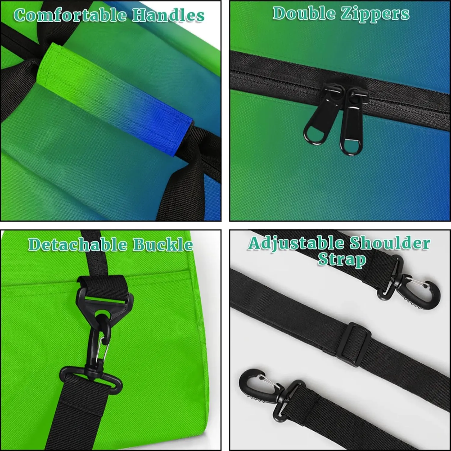 Personalized Name Duffle-Bag for-Girl-Boy Customized Sports-Bag Carry-On-Bag Gym-Travel-Bag Ballet-Bag Gymnastics-Bag Green Blue