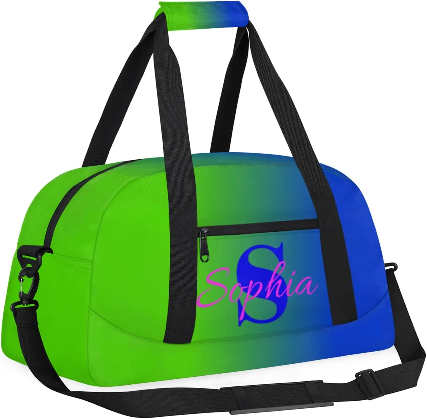 Personalized Name Duffle-Bag for-Girl-Boy Customized Sports-Bag Carry-On-Bag Gym-Travel-Bag Ballet-Bag Gymnastics-Bag Green Blue