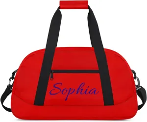 Personalized Name Duffle-Bag for-Girl-Boy Customized Sports-Bag Carry-On-Bag Gym-Travel-Bag Ballet-Bag Gymnastics-Bag Pure Red