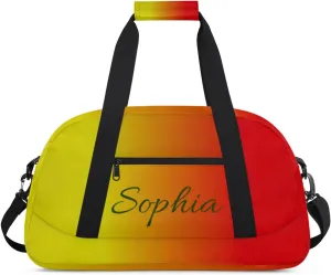Personalized Name Duffle-Bag for-Girl-Boy Customized Sports-Bag Carry-On-Bag Gym-Travel-Bag Ballet-Bag Gymnastics-Bag Yellow Red