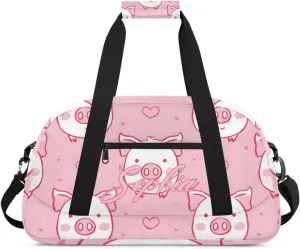 Personalized Name Duffle-Bag for Girls Boys,Custom Sports Gym Baseball Bag,Cute Carry-on Lightweight for Travel Outdoor Pink White Pigs Love