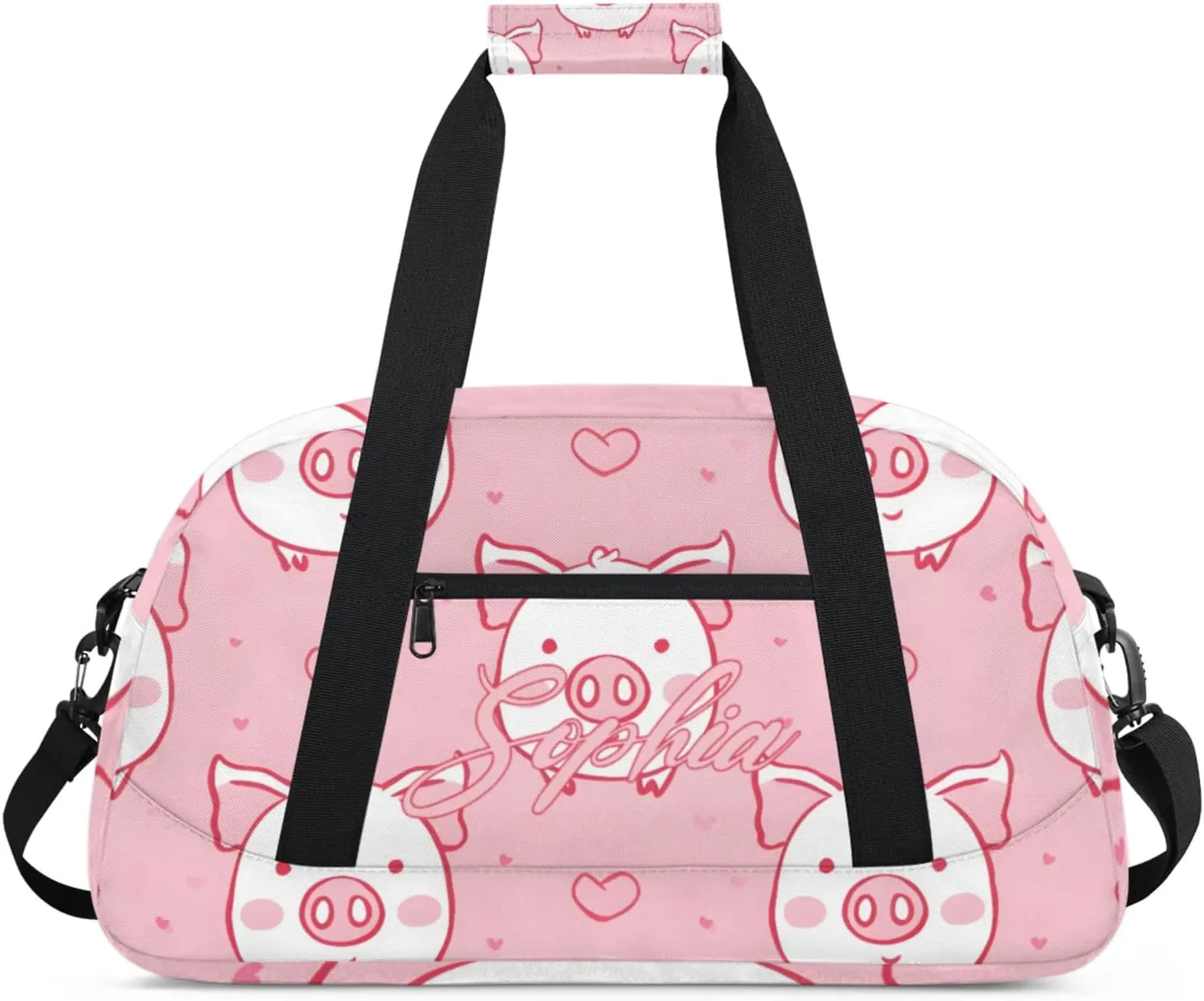 Personalized Name Duffle-Bag for Girls Boys,Custom Sports Gym Baseball Bag,Cute Carry-on Lightweight for Travel Outdoor Pink White Pigs Love