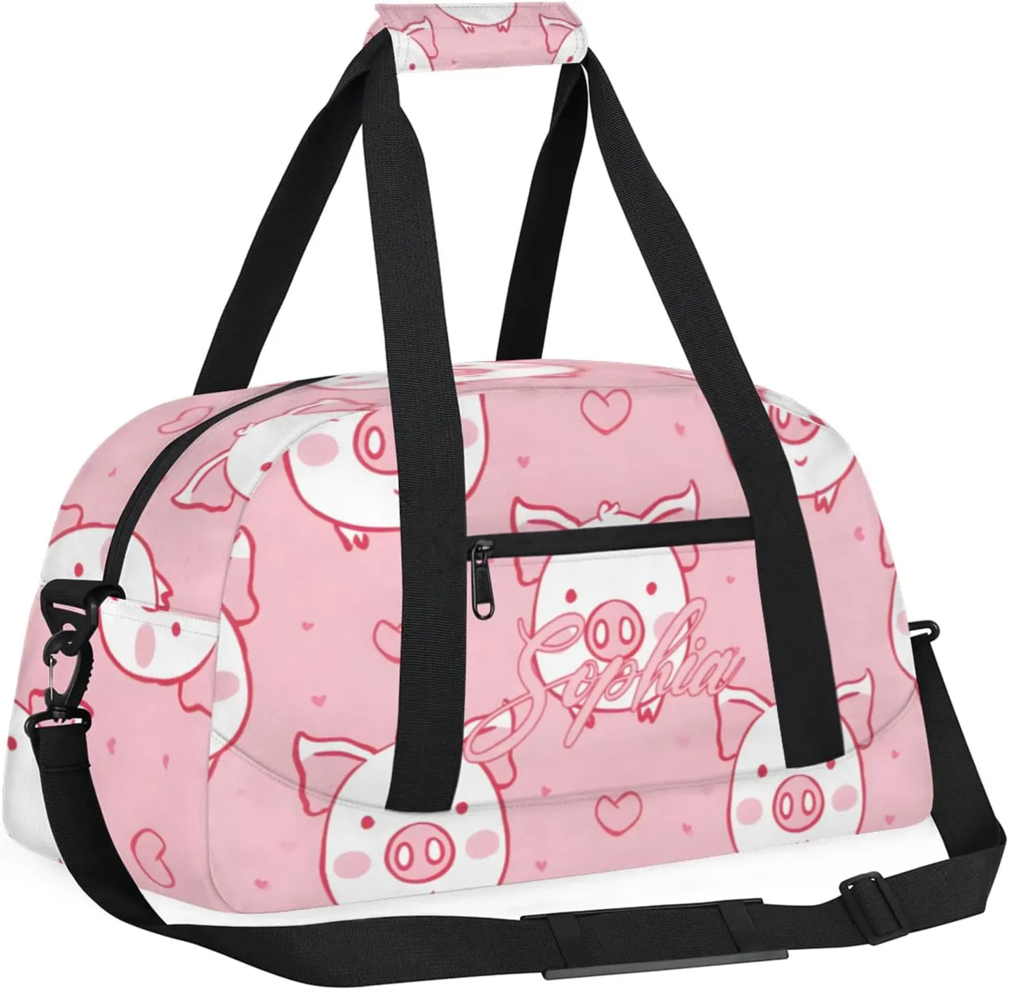Personalized Name Duffle-Bag for Girls Boys,Custom Sports Gym Baseball Bag,Cute Carry-on Lightweight for Travel Outdoor Pink White Pigs Love
