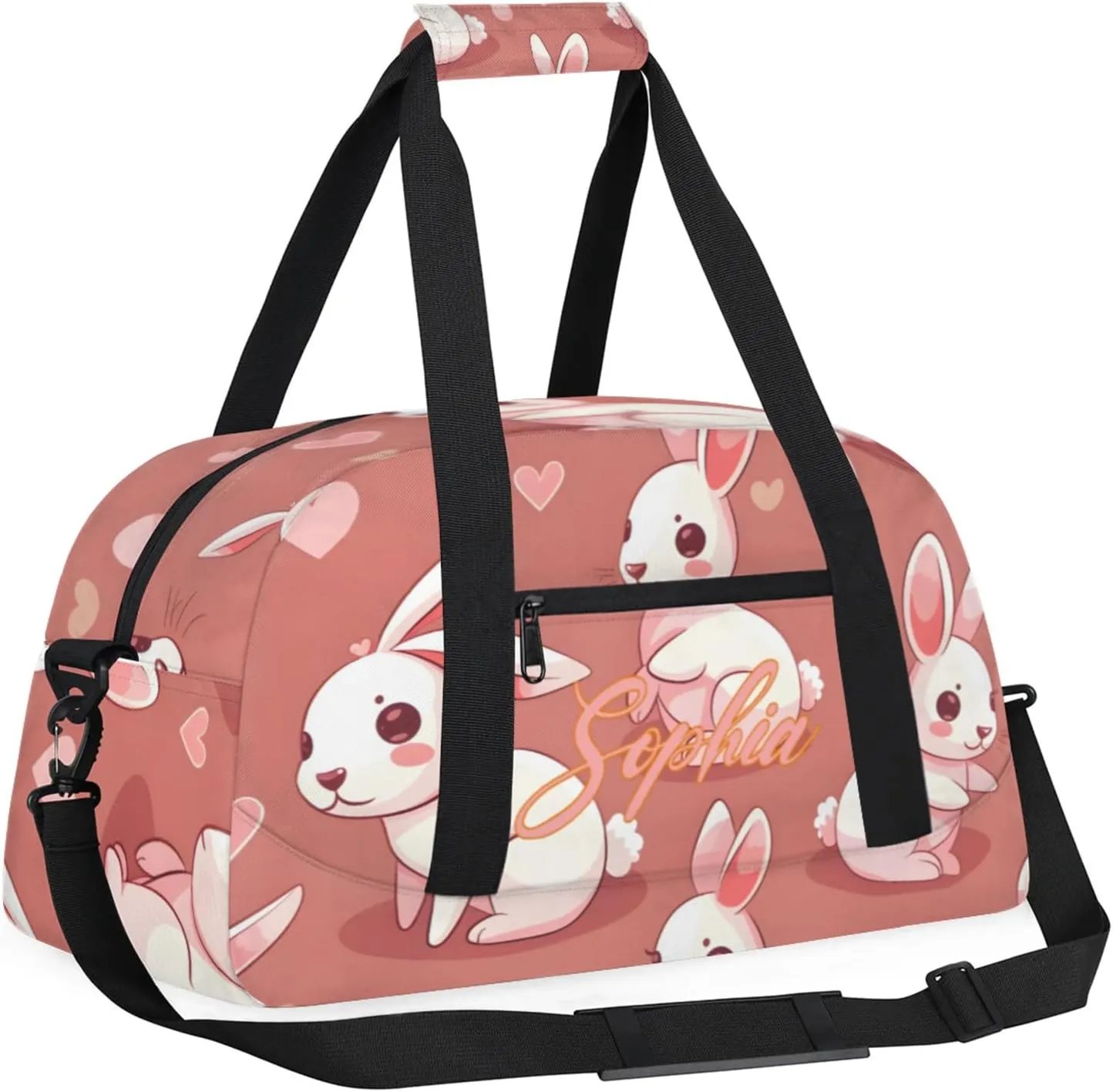 Personalized Name Duffle-Bag for Girls Boys,Custom Sports Gym Baseball Bag,Cute Carry-on Lightweight for Travel Outdoor Rabbits Love