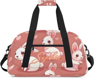 Personalized Name Duffle-Bag for Girls Boys,Custom Sports Gym Baseball Bag,Cute Carry-on Lightweight for Travel Outdoor Rabbits Love