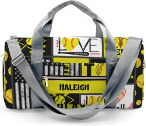 Personalized Name Softball Gym Bag for Women, Travel Duffle Bag Carry On Weekender Bag with Shoe Compartment Custom Gift