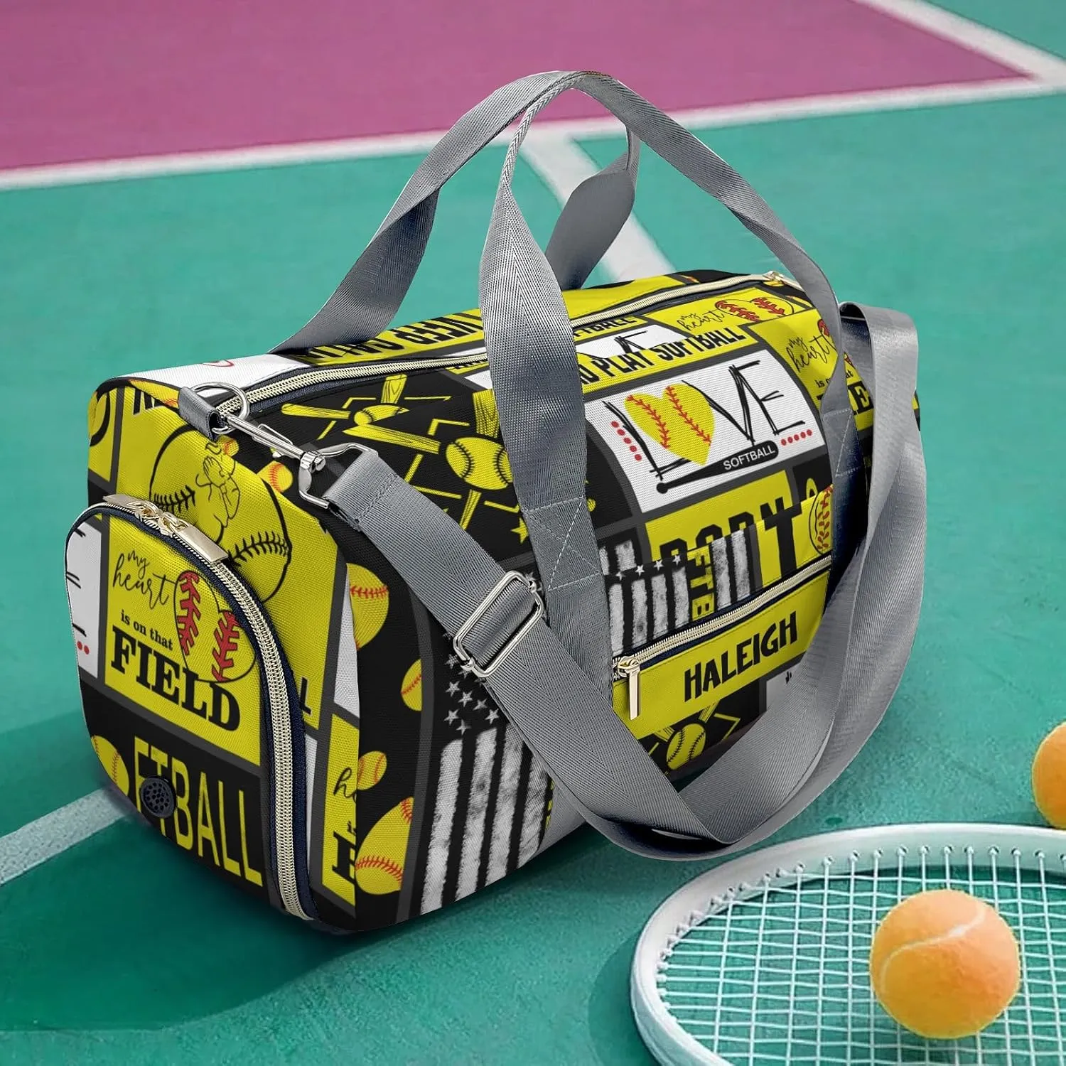 Personalized Name Softball Gym Bag for Women, Travel Duffle Bag Carry On Weekender Bag with Shoe Compartment Custom Gift