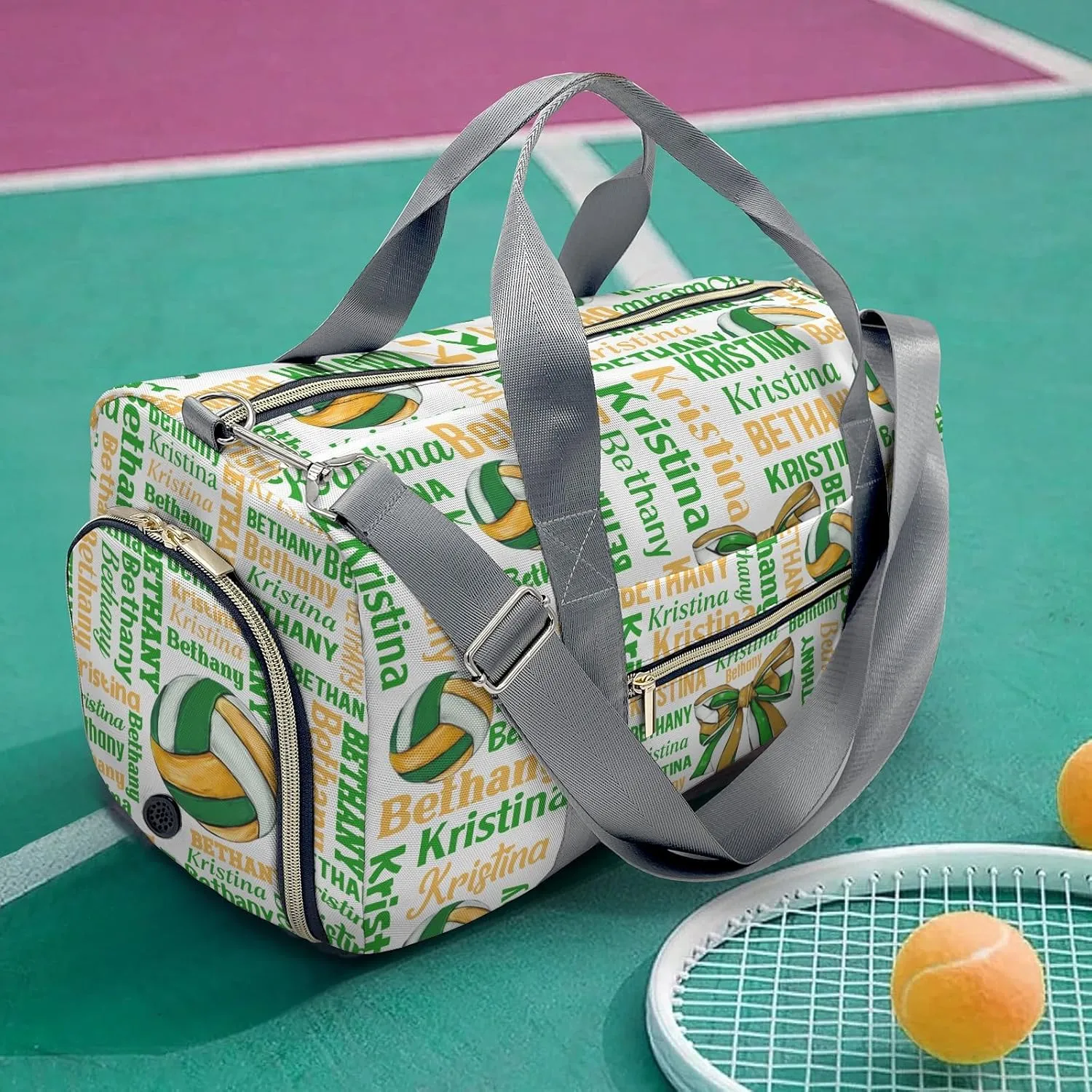 Personalized Name Sport Player Volleyball Word Cloud Gym Bag for Women, Travel Duffle Bag Carry On Weekender Bag with Shoe Compartment Custom Gift