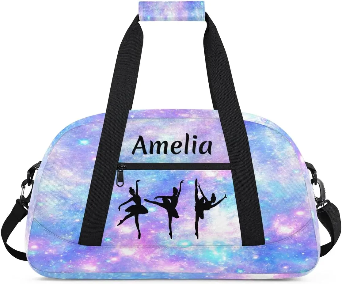 Personalized Sport Duffle Bag Dance Bag for Girls, Custom Kids Gym Bag with Name, Fit School Practice, or Overnight Weekender Travel Galaxy Nebula