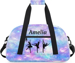 Personalized Sport Duffle Bag Dance Bag for Girls, Custom Kids Gym Bag with Name, Fit School Practice, or Overnight Weekender Travel Galaxy Nebula