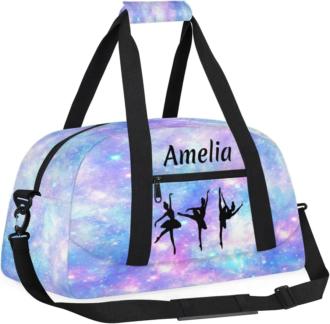 Personalized Sport Duffle Bag Dance Bag for Girls, Custom Kids Gym Bag with Name, Fit School Practice, or Overnight Weekender Travel Galaxy Nebula