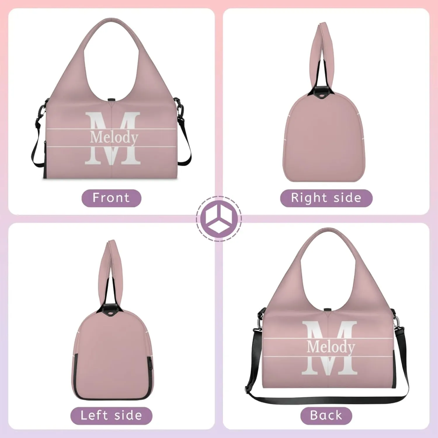 Personalized Yoga Mat Bag with Name Shoe Compartment, Solid Color Initial Letter Travel Tote Sport Gym Duffel Bag
