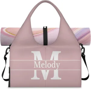 Personalized Yoga Mat Bag with Name Shoe Compartment, Solid Color Initial Letter Travel Tote Sport Gym Duffel Bag