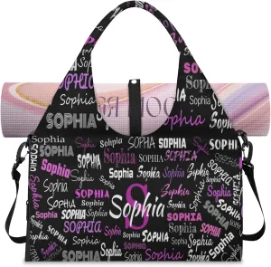 Personalized Yoga Mat Bag with Shoe Compartment, Initial Letter Name Travel Weekender Tote Sport Gym Duffel Bag