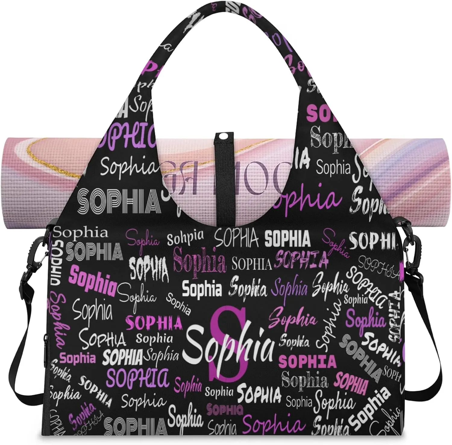 Personalized Yoga Mat Bag with Shoe Compartment, Initial Letter Name Travel Weekender Tote Sport Gym Duffel Bag