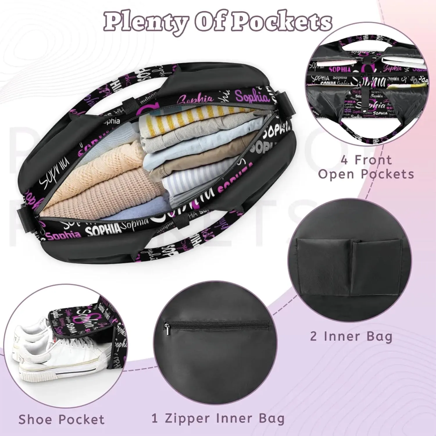 Personalized Yoga Mat Bag with Shoe Compartment, Initial Letter Name Travel Weekender Tote Sport Gym Duffel Bag
