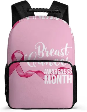 Pink Breast Cancer Awareness Travel Backpack Casual Daypacks Computer Shoulder Bag for Work Shopping Unisex 16 Inch