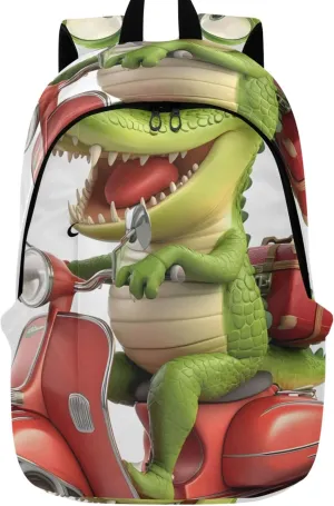 Pink Casual Backpack for Men Women Cute Alligator Funny Animal Everyday School Bookbag for Teen Girls